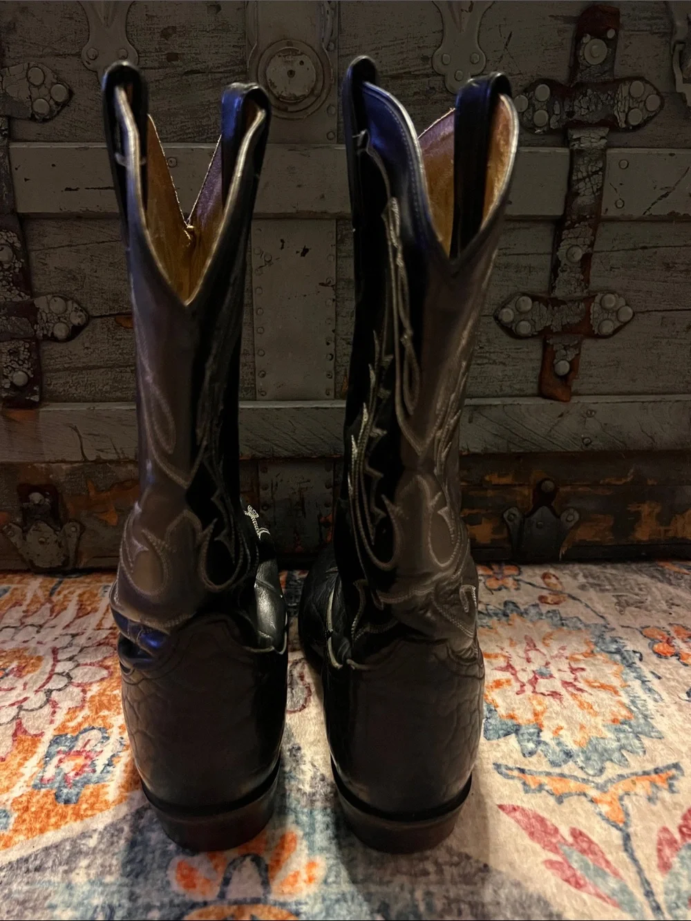 Vintage Tony Lama Black Pull-Tab Cowboy Boots Men’s Size 9.5